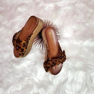 Womens Leopard Print Bow Slides Comfy Flat Sandals 5.5 - 7.5